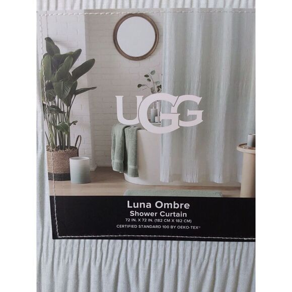 UGG Luna Ombre Fabric Shower Curtain 72 x72 Inches Cotton Blend AGAVE Light Blue - Picture 5 of 8